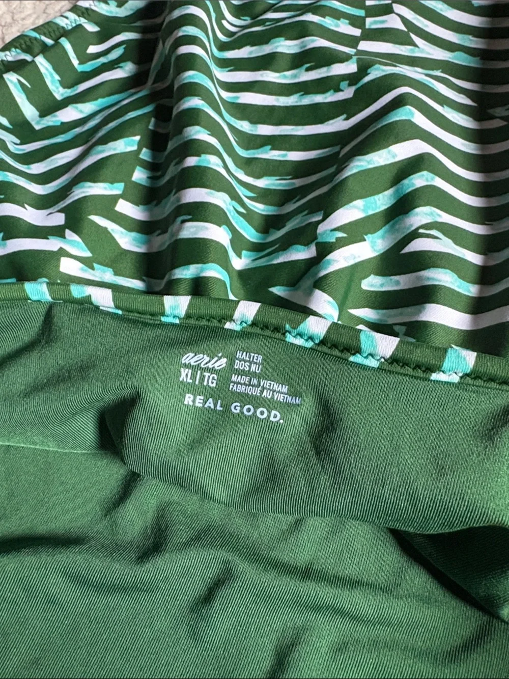 aerie Green and White Striped Halter One-Piece Swimsuit